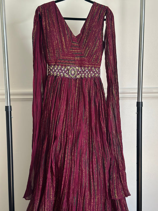 Wine gown with flared sleeves
