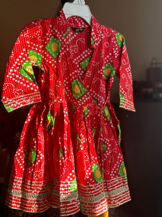 100% Cotton Red Jaipuri dress for girls
