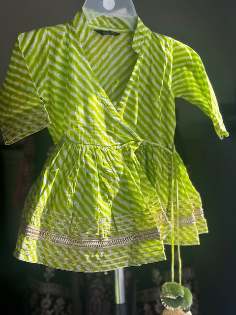 100% Cotton Green Lehriya dress