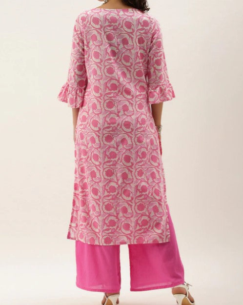 Pink Floral Pure Cotton Kurta with Plazzos