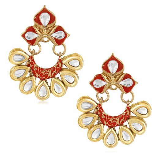 Traditional Floral Chandbali Kundan and Meenakariwork Earrings