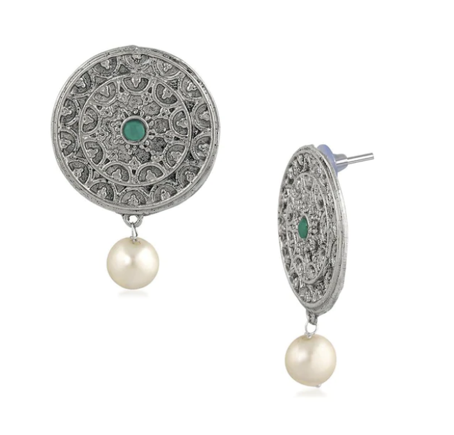 Green Kundan and Artificial Pearl Traditional Dangler Earrings