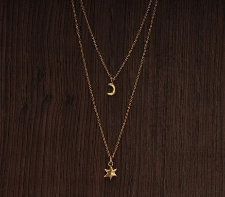 Handmade moon & star brass necklace
