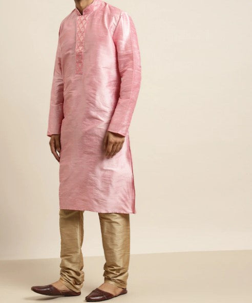 Indian Festive Men Light Pink Kurta and Pajama Set