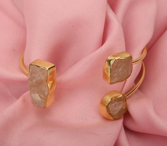 Rose Quartz Gold-Toned Brass Bracelet